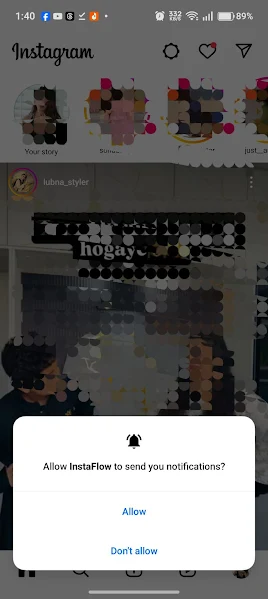 Screenshot of Insta Flow app in use